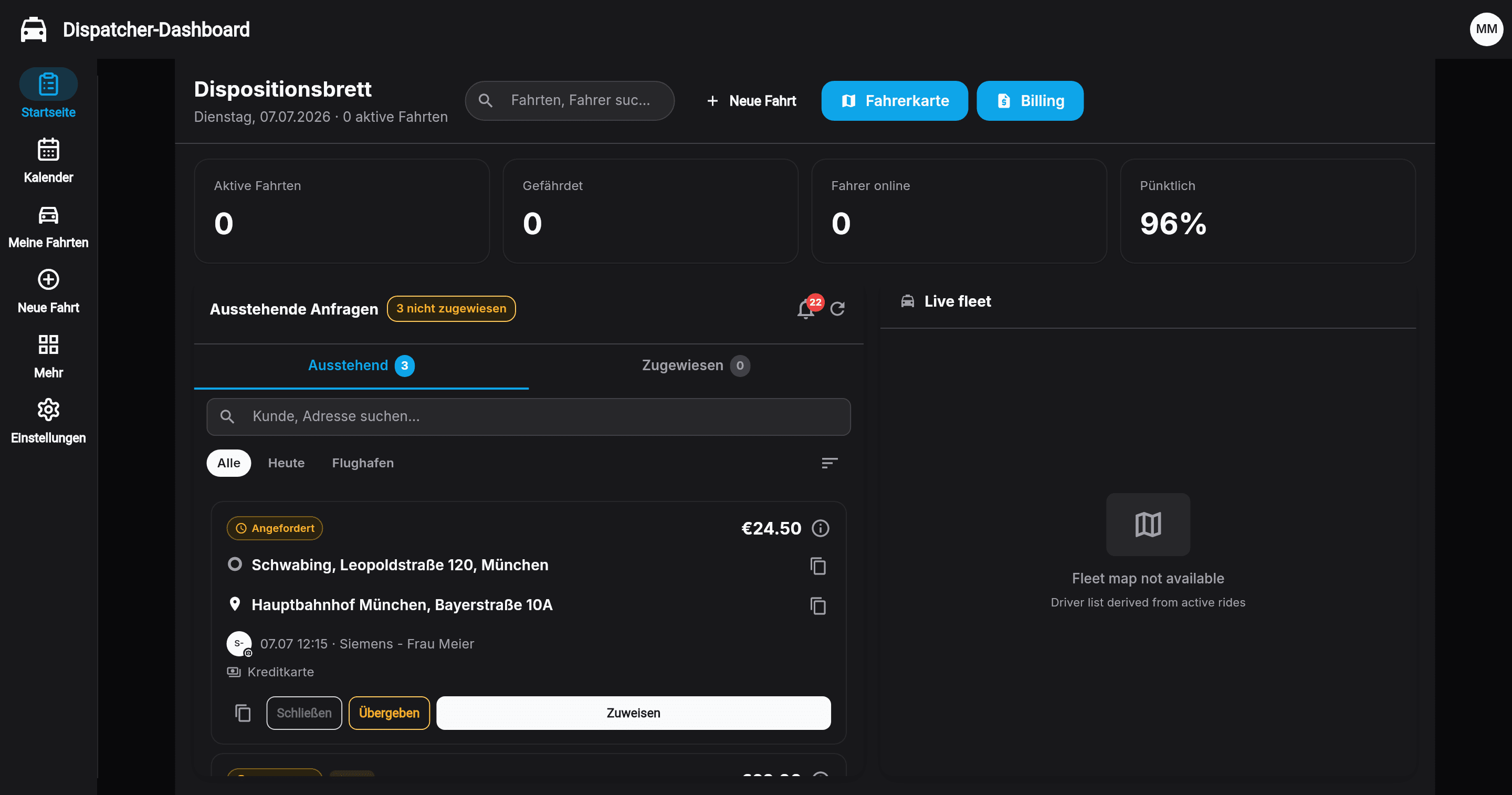 Dispax dispatcher dashboard — pending requests and driver schedule